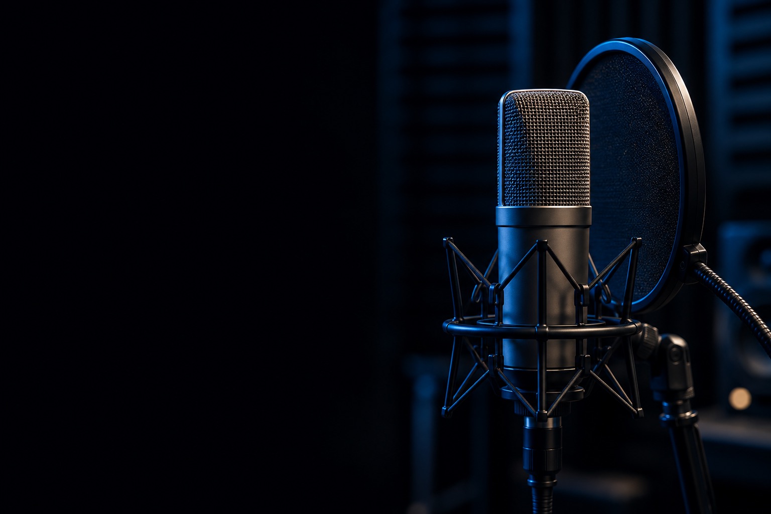 Illustration d’un microphone de studio éclairé en bleu